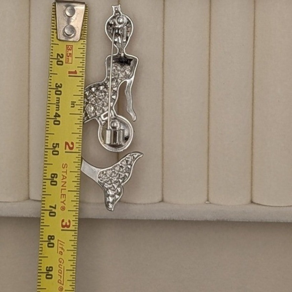 Mermaid Brooch Pink Rhinestone Faux Pearl Silver Tone Nautical Costume Pin NEW - Picture 3 of 5